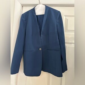 Ann Taylor Long Collarless Blazer in Fluid Crepe- Navy Pure Sapphire